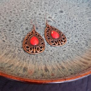 Coral and bronze earrings